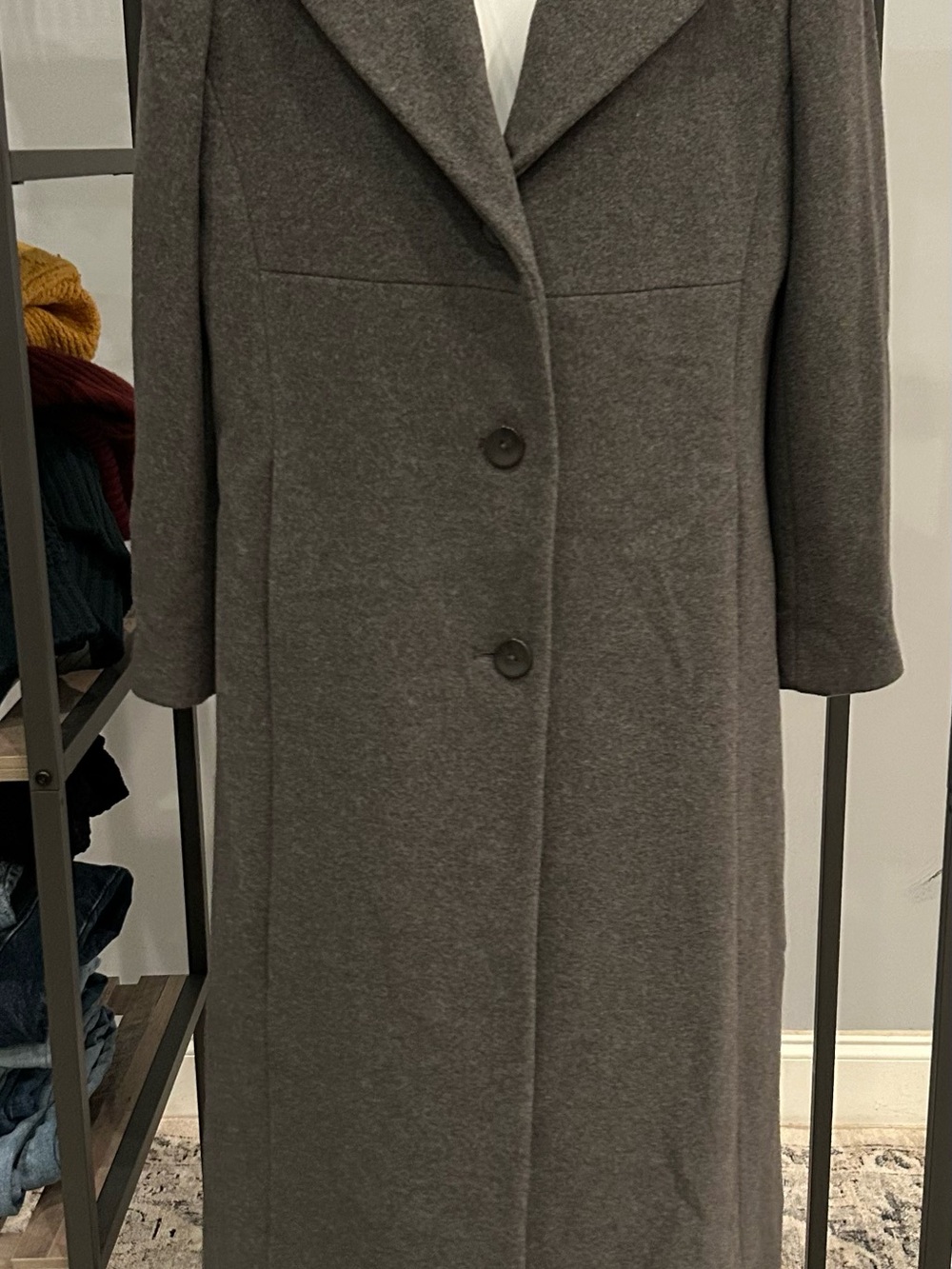 VTG Larry Levine 100% Camel Hair Maxi Overcoat Grey Size 8P LIKE NEW